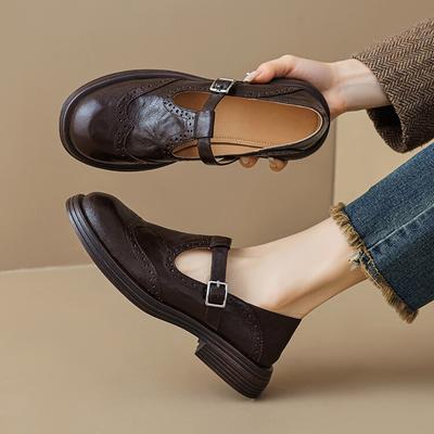 Modă NOUă Toamnă/Primăvară Pantofi cu Toc pentru Femei Vârf Rotund Toc Gros Pantofi din Piele Naturală pentru Femei Pantofi Mary Jane Decupați Negri Pantofi Făcuți Manual