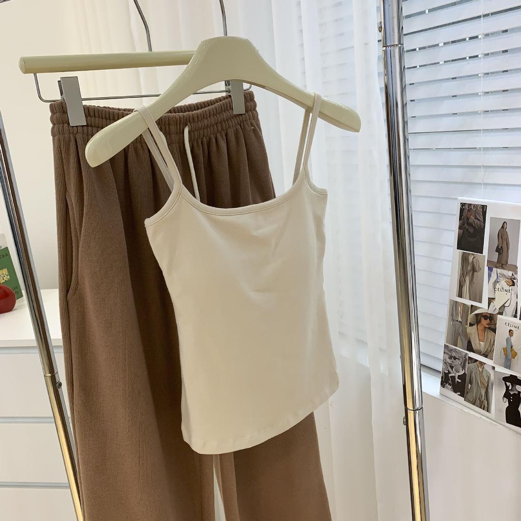 Women's Tank Top with Chest Cushion Beautiful Back Vest Chest Wrapped Solid Color Short Top