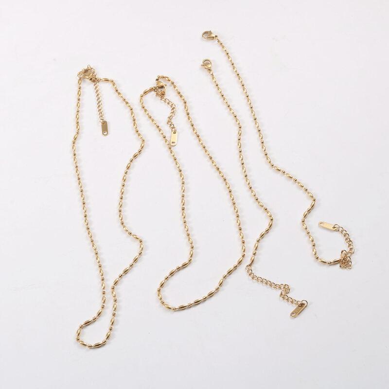 Fenny 18K Gold Plated Versatile Basic Olive Round Mixed Beads Sweater Chain Stainless Steel Necklace for Women