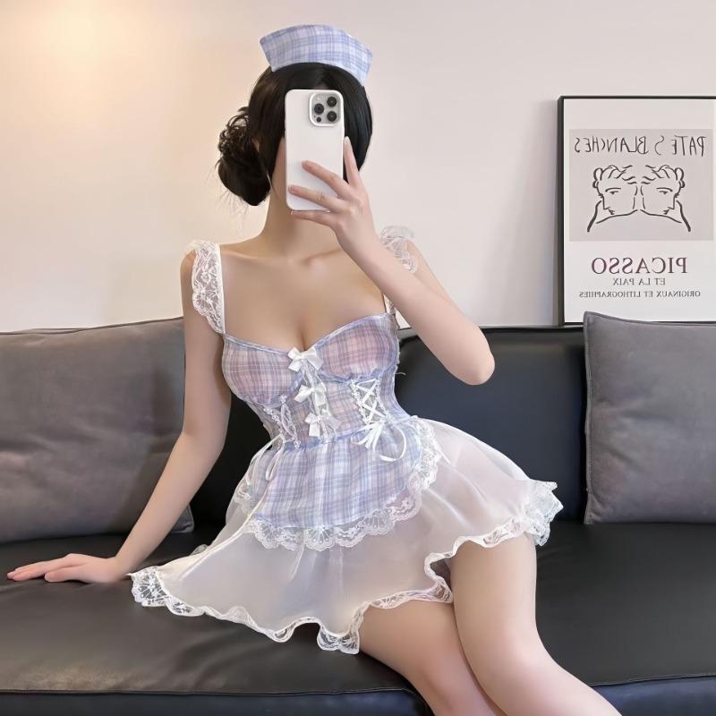 Sweet Loving Maid Babes Lingerie Cos Nurse Flirting Uniform Suit Pure Lust Suspender Mesh Skirt