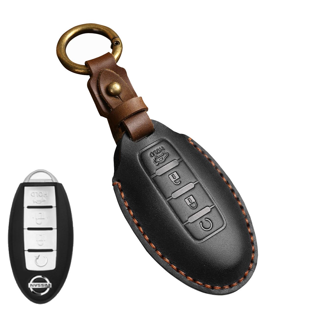 

Чехол для ключей, подходящий для Nissan Qijun Teana Qida Xuan Yi Qashqai Loulan, кожаная сумка для ключей 4Key Start Black