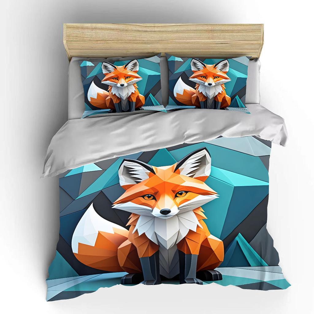 Colorful Geometric Fox Illustration Print Soft Comfortable Duvet Cover Bedding Set Included 1*Duvet Cover 2*Pillowcases