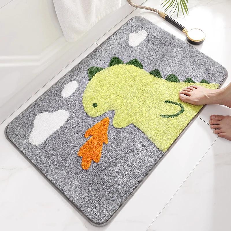 Frog and Bear Flocking Bath Mat Home Decoration Door Mat Non-slip Absorbent Bathroom Doormat Super Soft Fiber Bath Rug