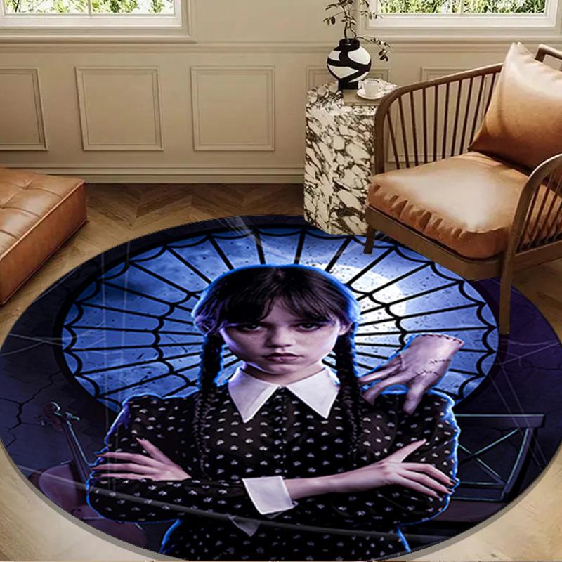 Wednes-day Gothic Family Reunion Round Rug for Livingroom,Bedroom, Palyroom, Chair Rug, Area Rug, Circle Carpet, Large Size Fan Christmas Gift