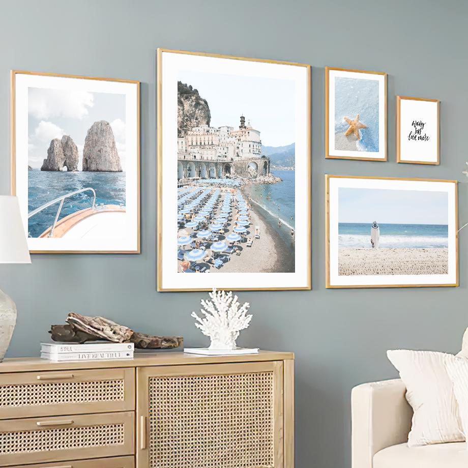 Sea Beach Sailboat Starfish Tree Wall Art Canvas Painting Landscape Posters Prints Hotel Bar Wall Pictures For Living Room Decor