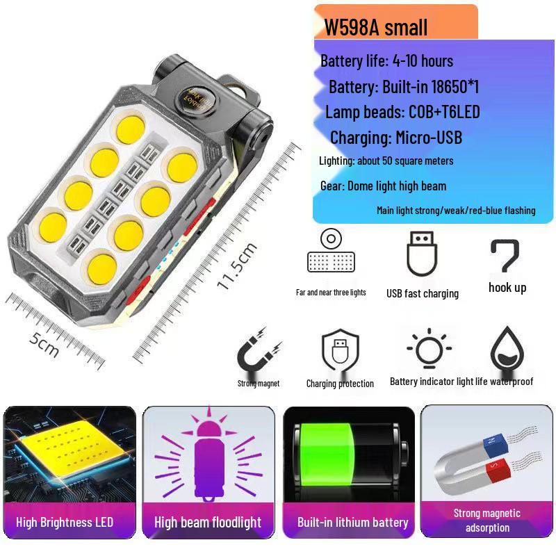 Magnetic LED Work Light with Strong Magnet, Long Battery Life, and Outdoor Charging for Car Repair.