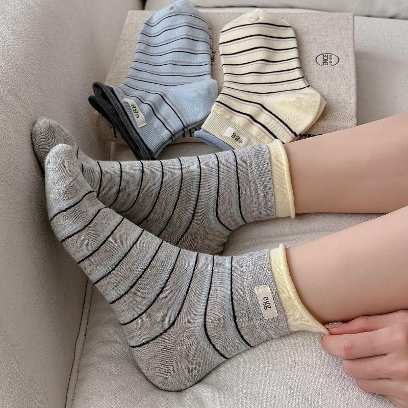 Sock Children's Short Socks, Summer and Spring Rolled-edge Striped Thin Summer Girls' Versatile Short Tube Socks