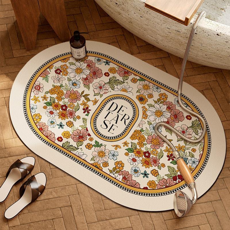 

Коврик для пола в ванной в стиле ретро Овальный коврик для ванной комнаты Противоскользящий коврик для ванной комнаты Диатомовая грязь Водопоглощающий коврик Коврик для ванной комнаты Туалетный коврик для ног Коврик для двери 40 * 60CM
