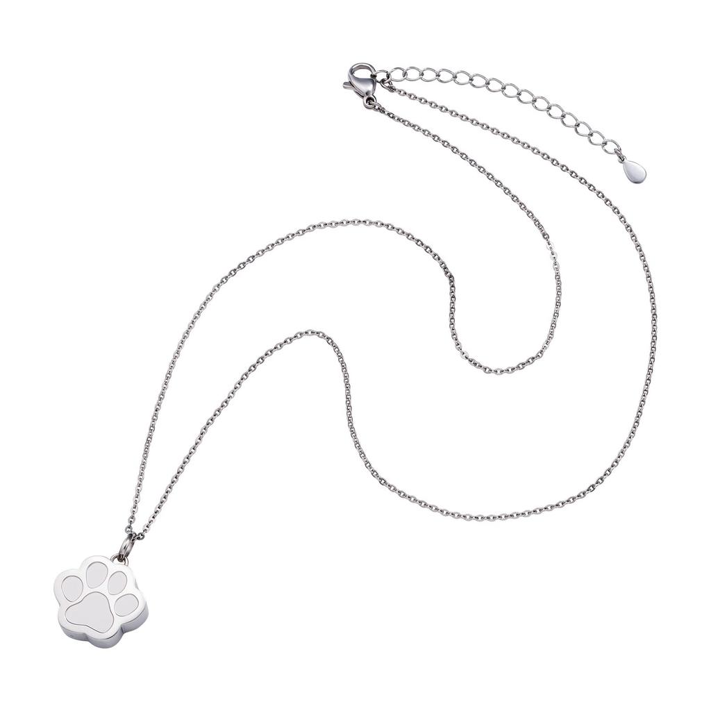 Ashes Pendant Memorial Pendant Pet Memorial Stainless Steel Paw Print MEMPD201SV [White Clover]