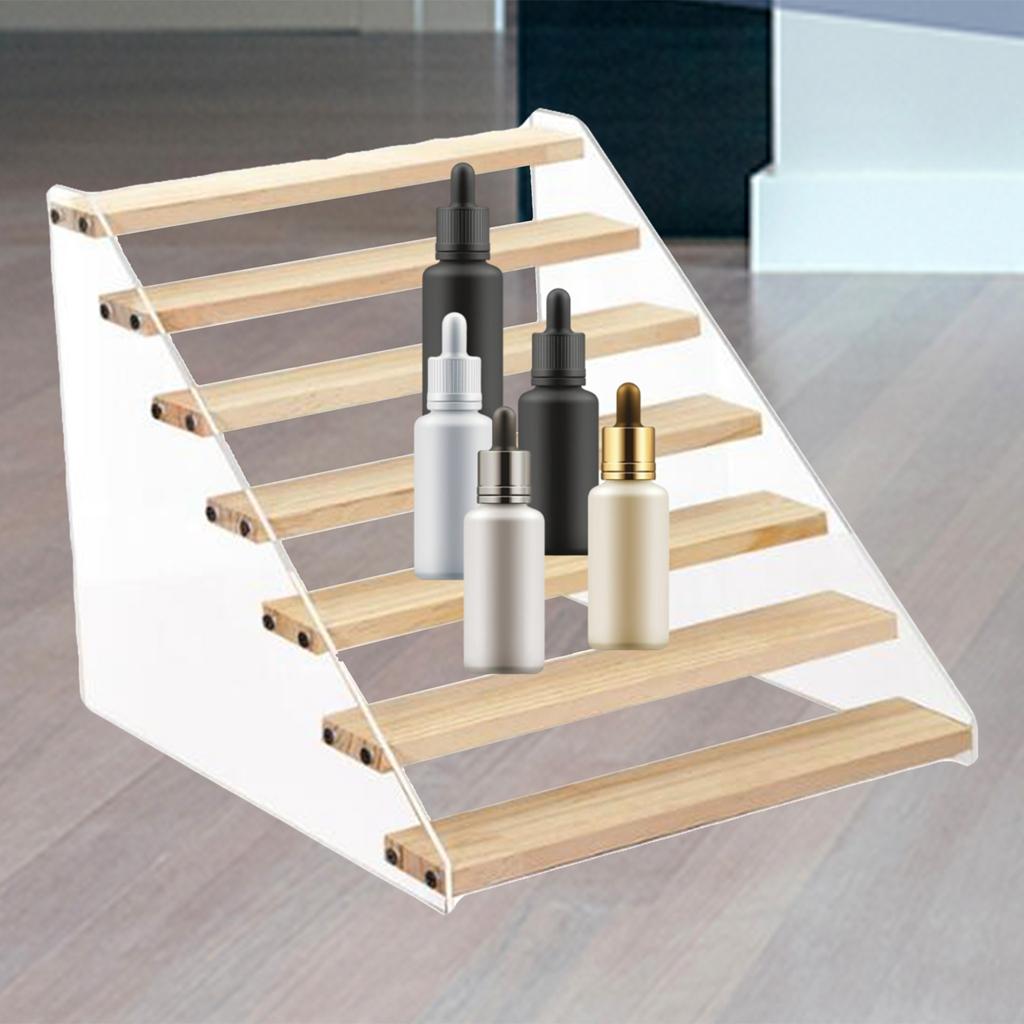 Acrylic Wooden Display Stand Shelf Glasses Cosmetic Doll Ladder Riser Stand