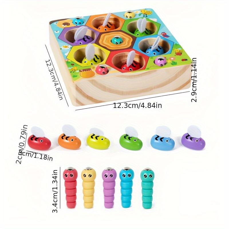 Wooden Fun Bee Pairing Game Set,6 Bees,5 Bugs,Puzzle Toys, Color Classification Educational Toys, Hand Eye Coordination, Fine Motor Skills