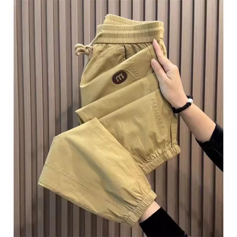 

Тонкие гаремные брюки из ледяного шелка длиной девять точек для мужчин, лето, новые, эластичная талия на завязках, спортивные, свободные, универсальные повседневные брюки 5XL