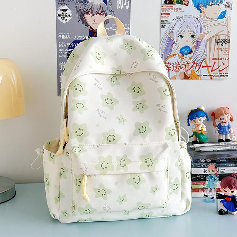 Star Printed Cute Girl Backpack For School And Daily Use Made Of Nylon