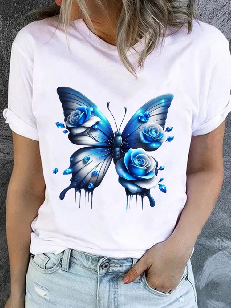 (Asian Size) Lovely Flower Style Casual Short Sleeve T Tee Top Clothing Shirt Women Printed Lady Fashion Female Graphic T-shirts