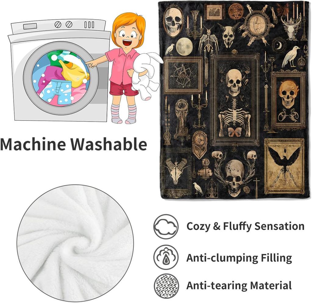 1PC Halloween Theme Throw Blanket Skeleton skull horrible arts Thin Blanket Gifts for Couch Bed Car Home Camping all season use
