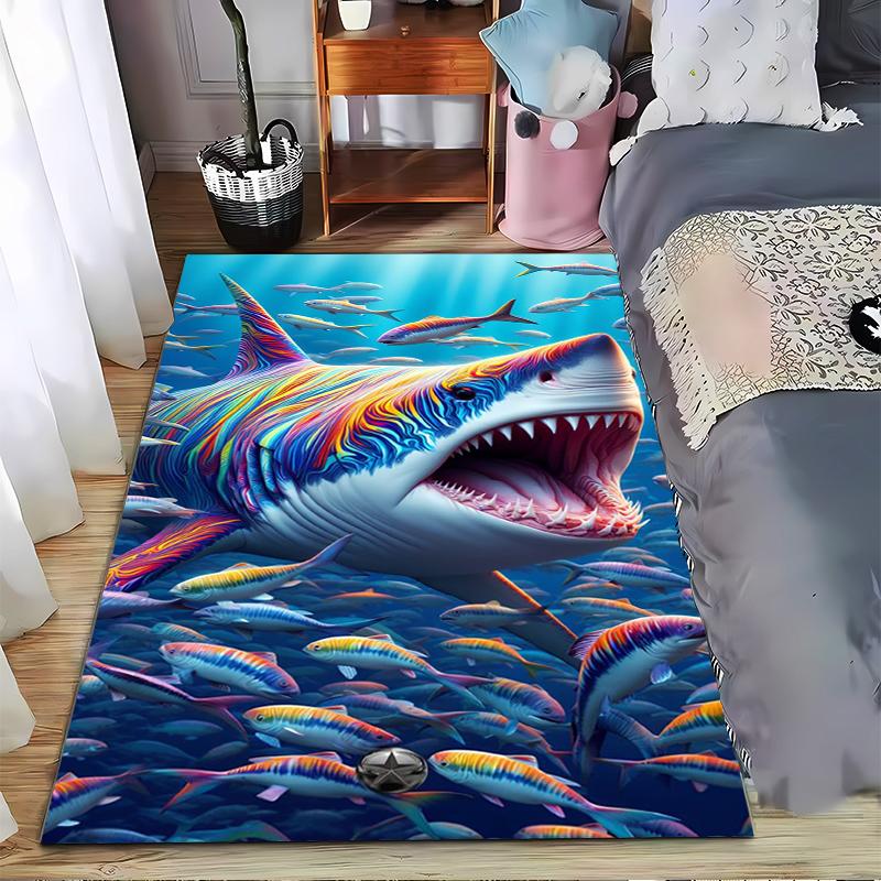 Colorful Shark Pattern Carpet with Ocean Fish Design for Home Decor Suitable for use as an anti-slip for living room bedroom sofas 40x60cm( 15x23in )