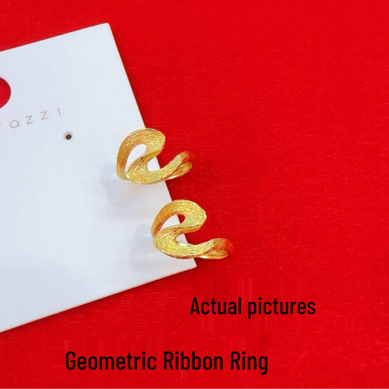 Ancient Gold Geometric Ribbon Ring: Women s Elegant Luxury Versatile Index Finger Ring