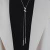 Silver Long Tassel Threaded Pendant Necklace for Women Simple Clavicle Chain Party Jewelry Accessory Gifts