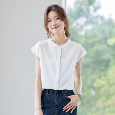 Blouse Courte en Mousseline à Manches Volantes pour Femme