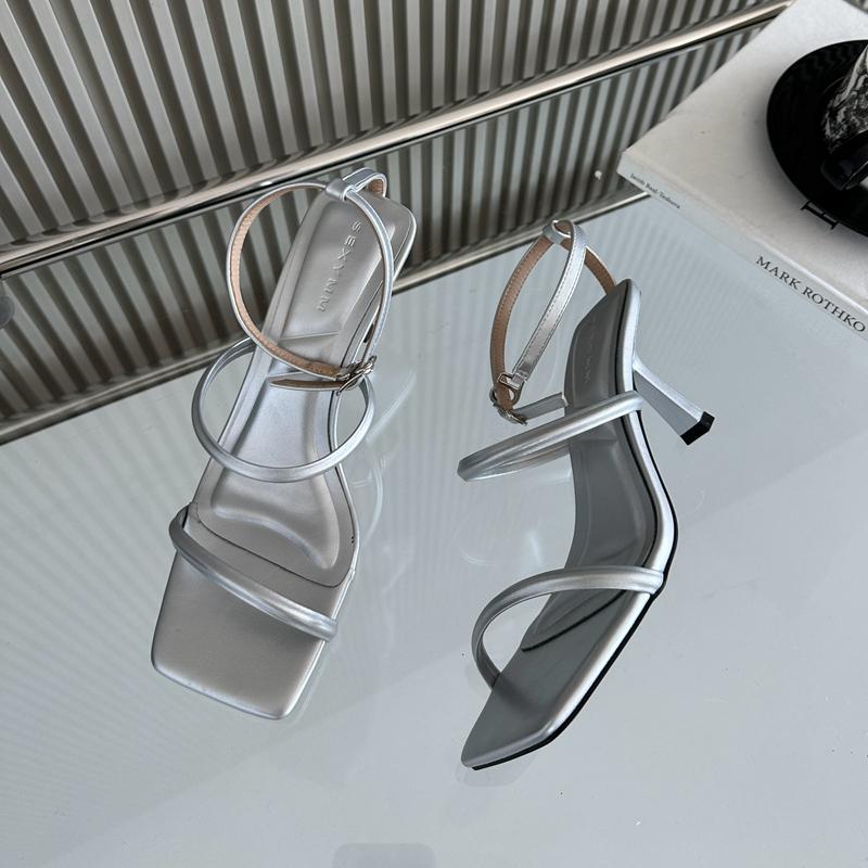 Fashion SUOJIALUN 2025 Summer New Brand Women Sandal Fashion Narrow Band Ladies Elegant Gladiator Shoes Thin High Heel Dress Pumps