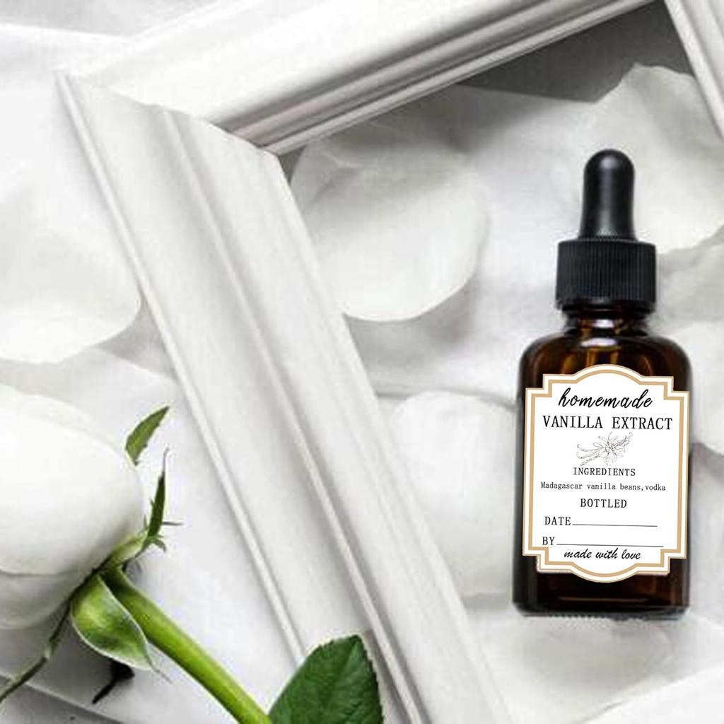 Homemade Vanilla Extract Stickers,1.5×2 Inches Square truction Labels Madagascar Beans and Vodka Extract Stickers for Handcrafted Vanilla