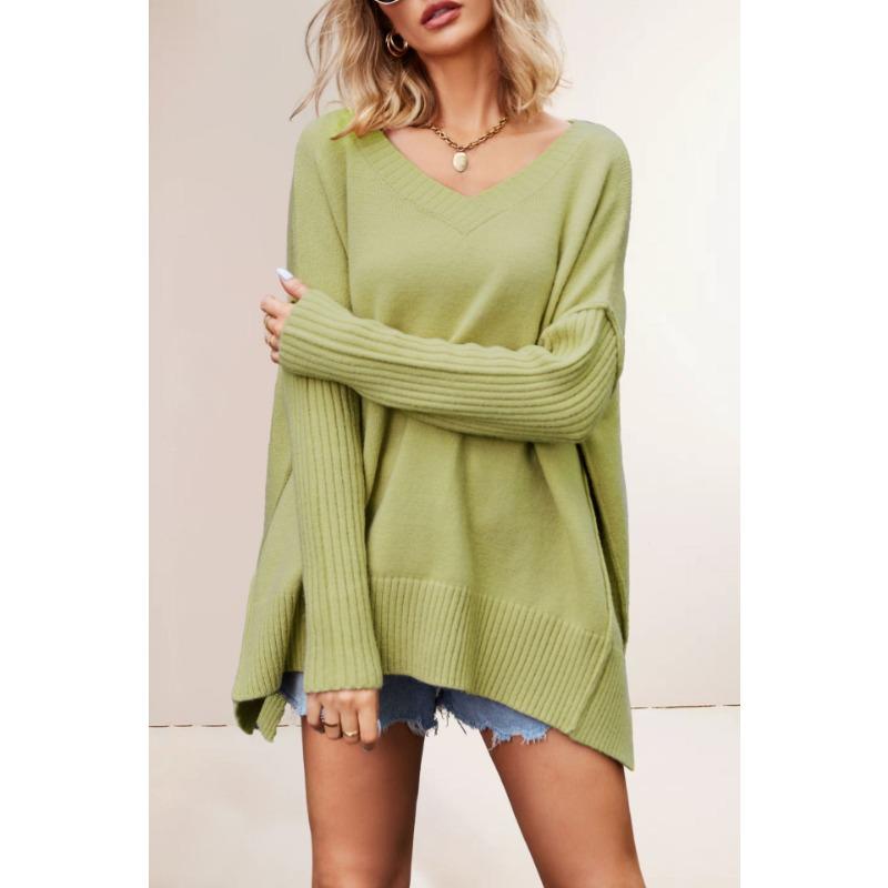 Autumn and winter new women's clothing V-neck large size fashion knitted sweater sexy pullover sweater