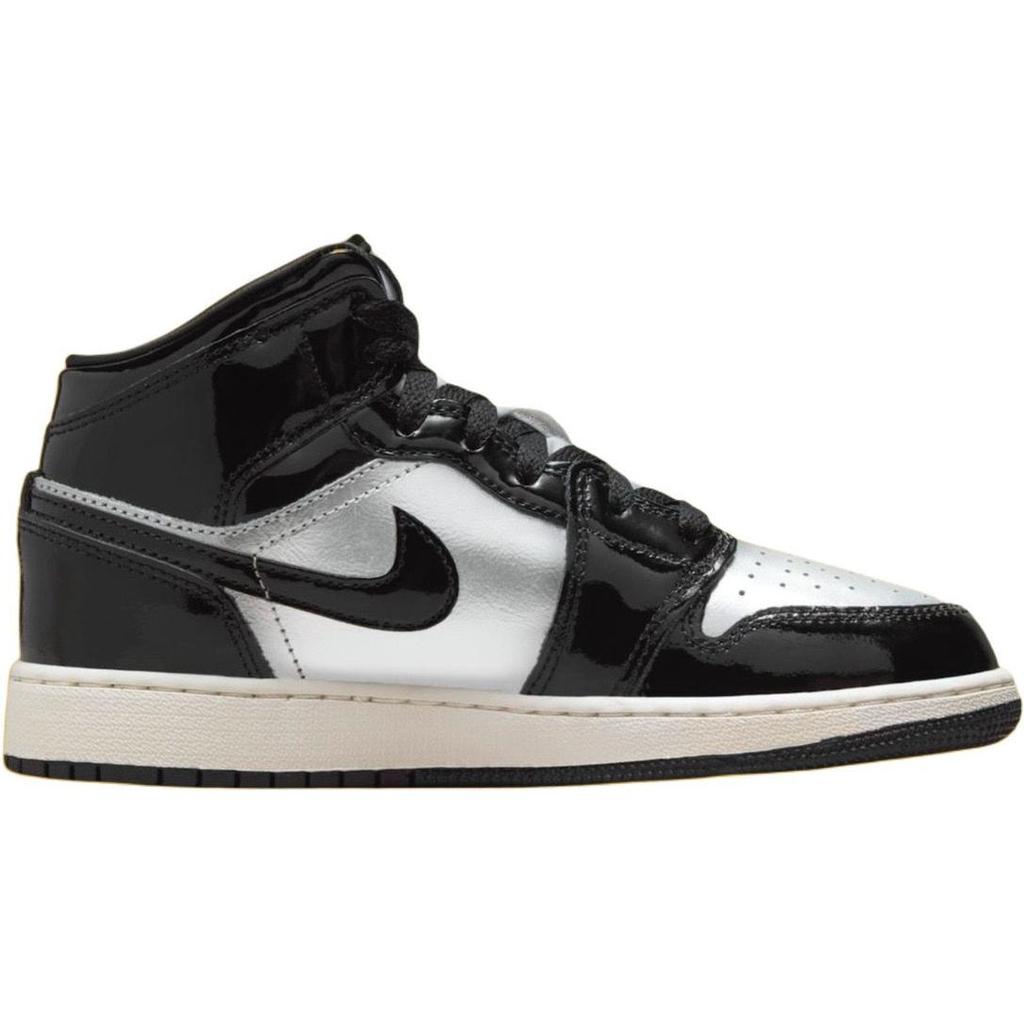 Air Jordan 1 Mid SE GS Black Metallic Silver Kids Sneakers Metallic-Gold Sail Pure-Platinum FZ3938-001