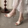 Fashion Round Toe Satin Cross Lace Trim Stiletto Sandals and Slippers Women's New Summer Wear Sexy Non-slip High Heels