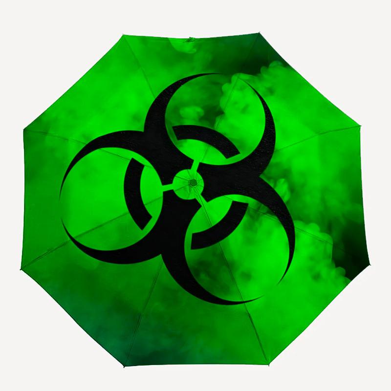 

1pc Biohazard Symbol Auto Folding Umbrella, Portable Collapsible Design, 8-Rib Iron Frame, , All-Season Casual Outdoor Accessory for Christmas Birthda