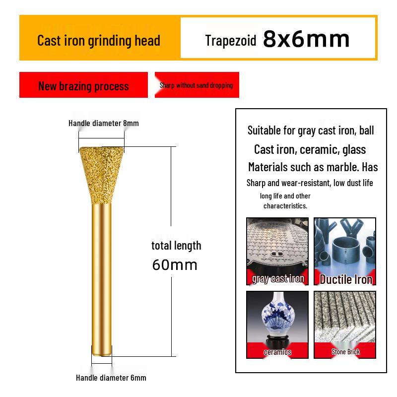 Diamond Brazed Carbide Grinding Head for Ductile Iron & Stone, Compatible with Electric Drills