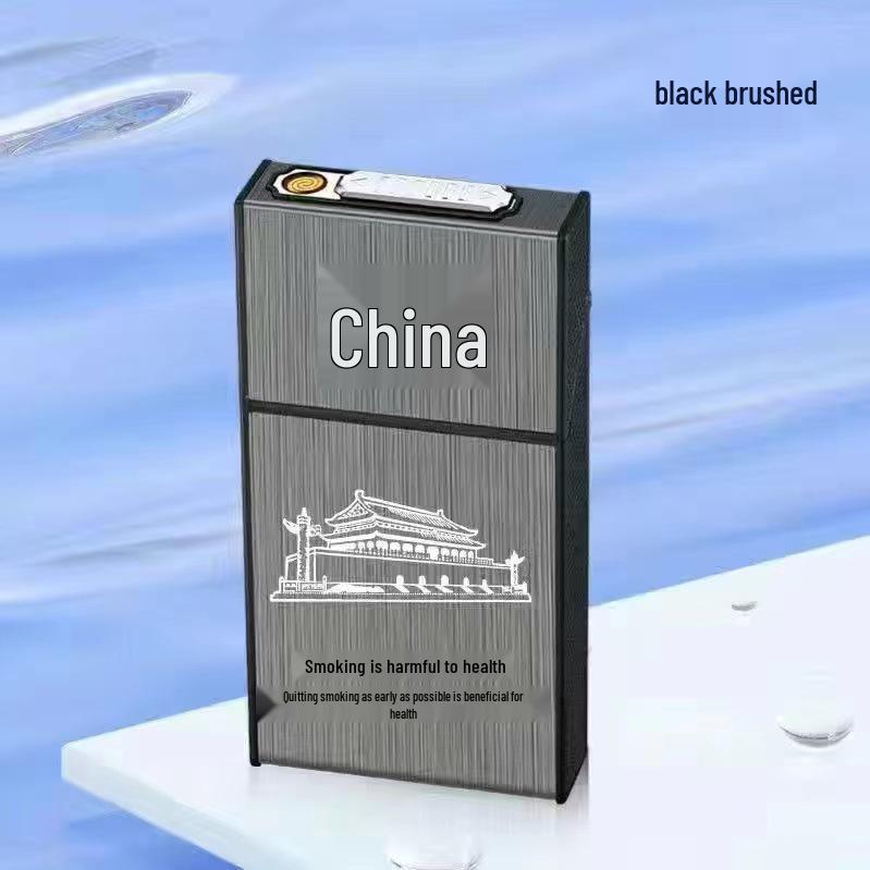 Slim 20-Piece Cigarette Case with Rechargeable Lighter - Moisture-Proof, Pressure-Resistant Flip-Top Design.