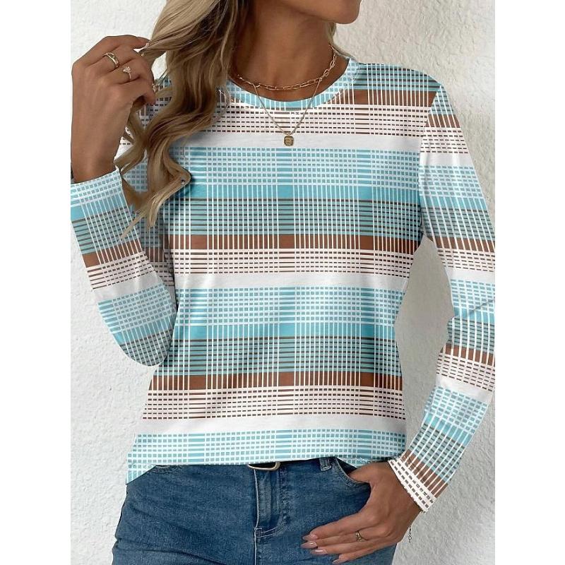 T-shirt da Donna a Manica Lunga con Fantasia Irregolare T-shirt Calda Invernale Top Moda Casual Essenziale per la Festa