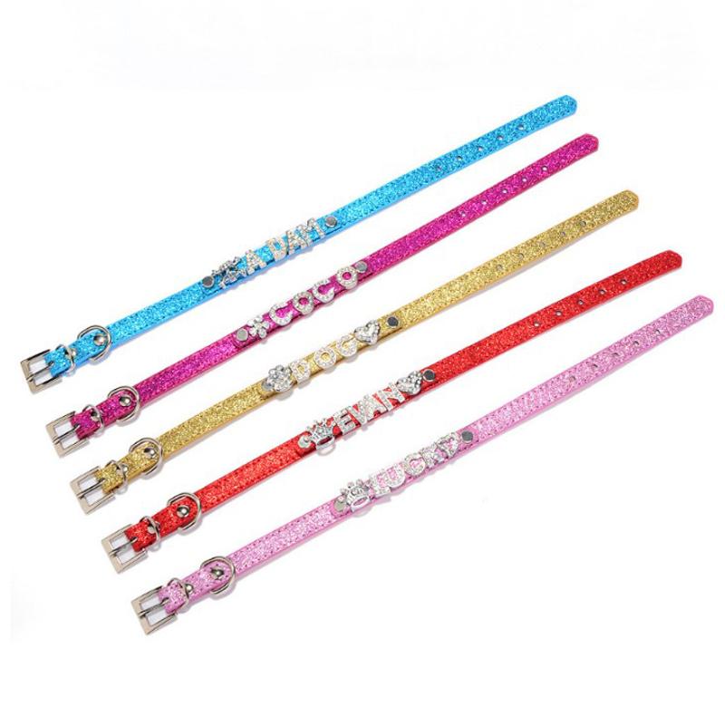 Zgărzi Personalizate pentru Câini Pisici DIY Nume Cățeluș PU Piele Zgărzi Strasuri Sclipitoare Accesorii pentru Câini Zgărzi pentru Animale de Companie pentru Câini Mici Medii