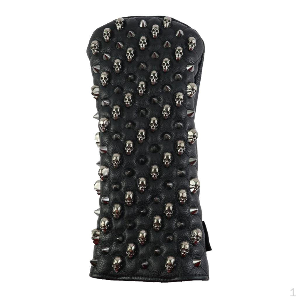 

Golf Club Head Cover with Metal Skull Rivet Decoration