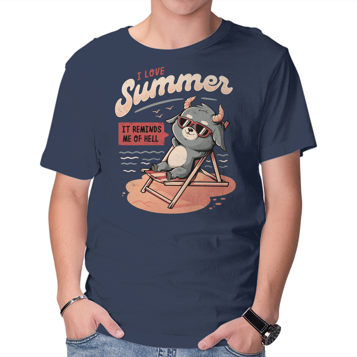Unisex Crew Neck T-Shirt I Love Summer Hell Graphic Short Sleeve Casual Tee M