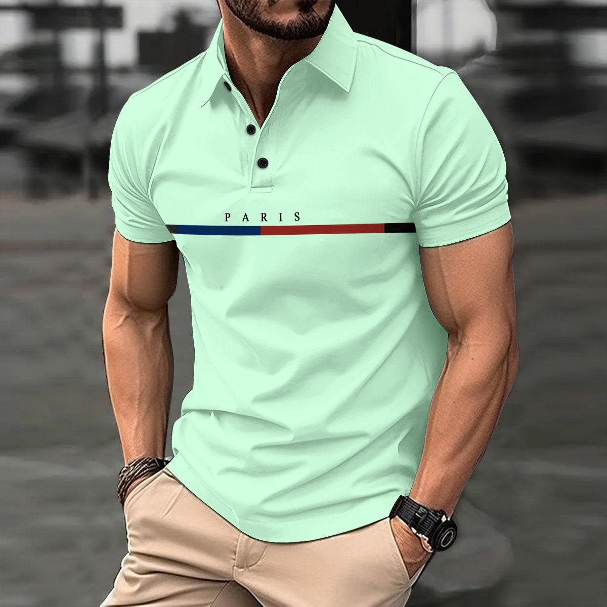 

Летние новые топы с принтом букв, мужская повседневная рубашка-поло с отложным воротником и пуговицами S бирюзовый