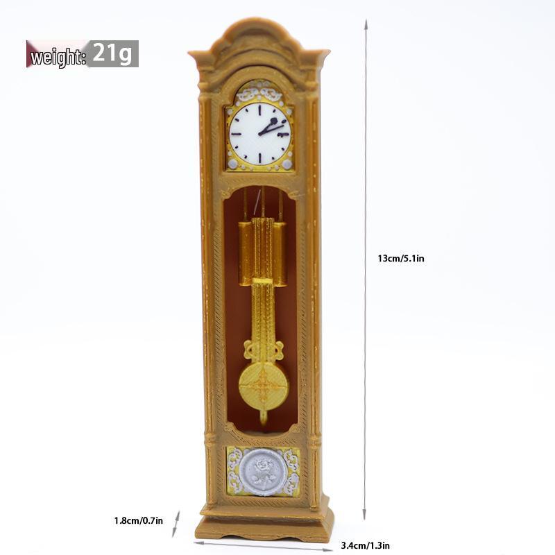 1:12 Miniature European Style Mantel Clock with Pendulum - Retro Dollhouse Room Decor