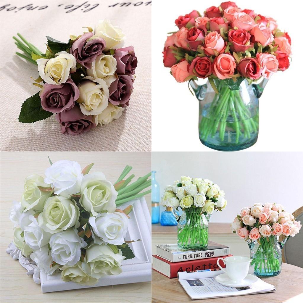 Lifelike 12 Head Artificial Flowers Rose Silk Bouquet For Bridal Weddings And Events