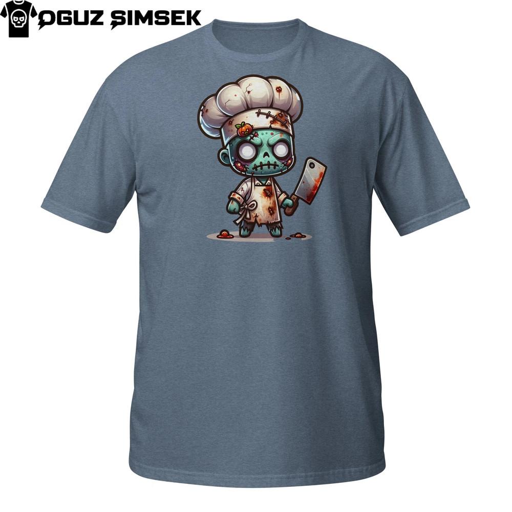 

Funny Halloween Cook Shirt – Chibi Zombie Chef with Bloody Knife Design XL