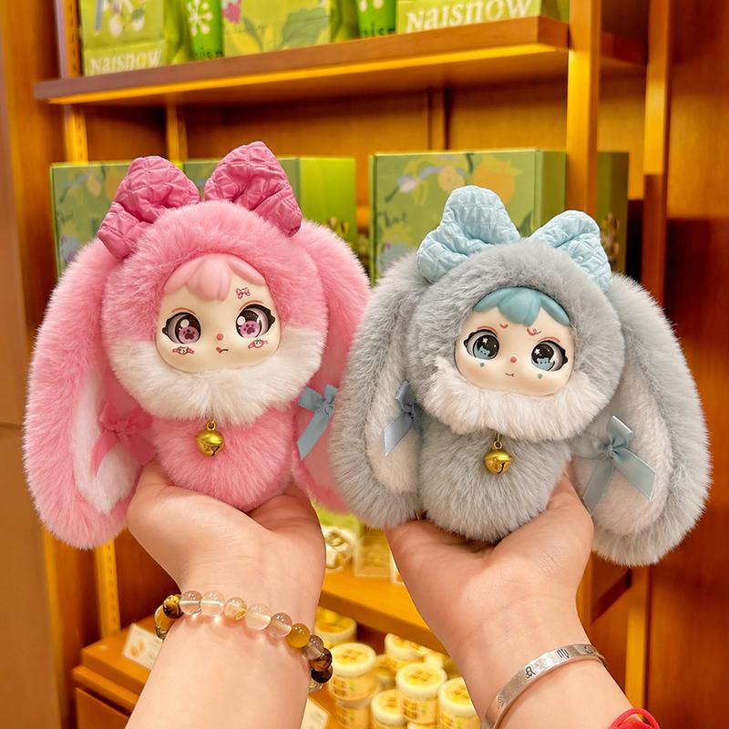 Cartoon Fur Rabbit Doll Figure Keychain Plush Cute Vinyl Doll Figurine Trendy Blind Box Toy Schoolbag Hanger Pendant Decoration