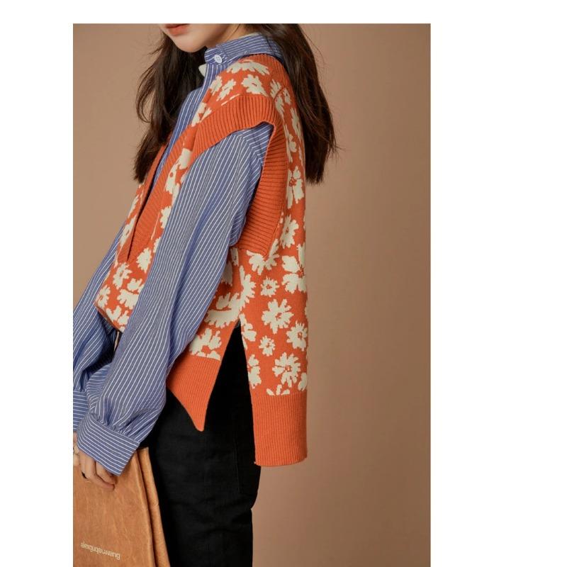 Embroidery Floral Knit Vest Women Short Sweet Sweater V-Neck Pullover Pull Jumper New Fashion Autumn Winter