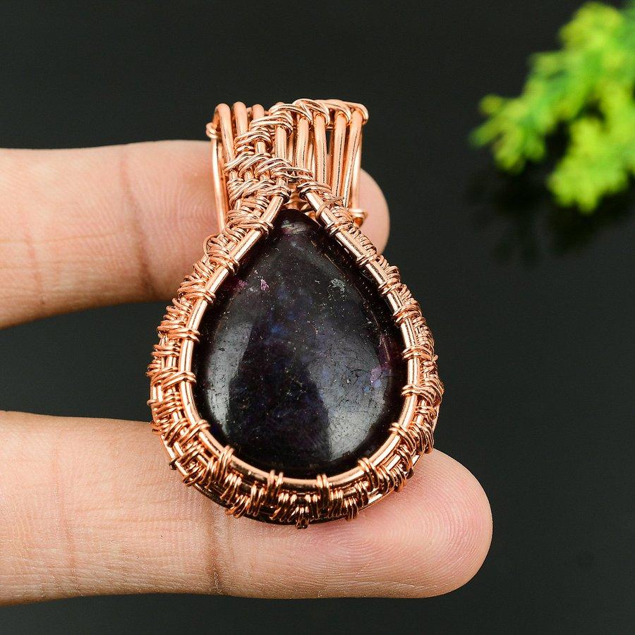 Natürlicher Lepidolit Edelstein Handgemachter Kupferdraht Wickel Geschenk Anhänger 2,17 Z3U65