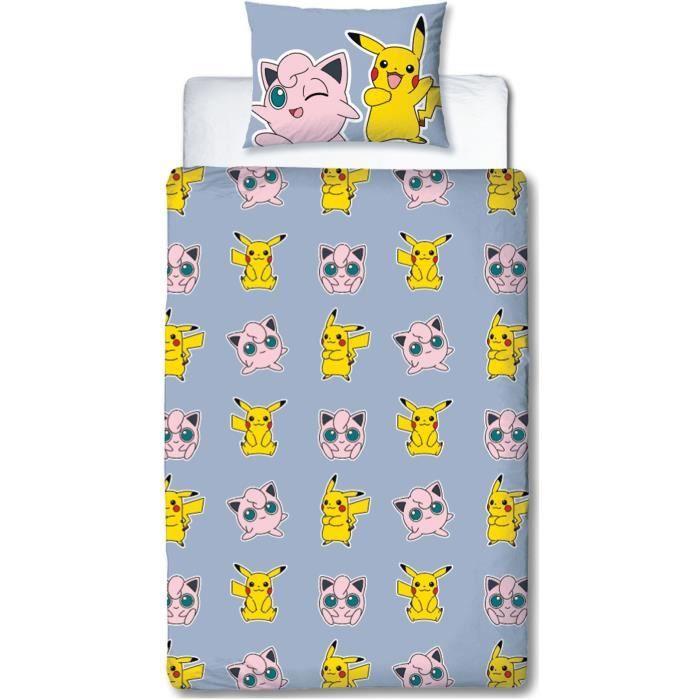 Parure De Lit Réversible - POKEMON - Pikachu, Mew, Togepi, Jigglypuff & Métamorph - Microfibre - 140 X 200 Cm + 1 Taie 63 X 63 Cm