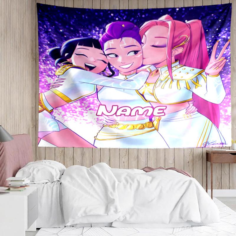 1PC Custom Name KPop Cartoon Tapestry Accessories for Bedroom,Livingroom, dormitory Room Wall Decor, Fan Birthday Gifts