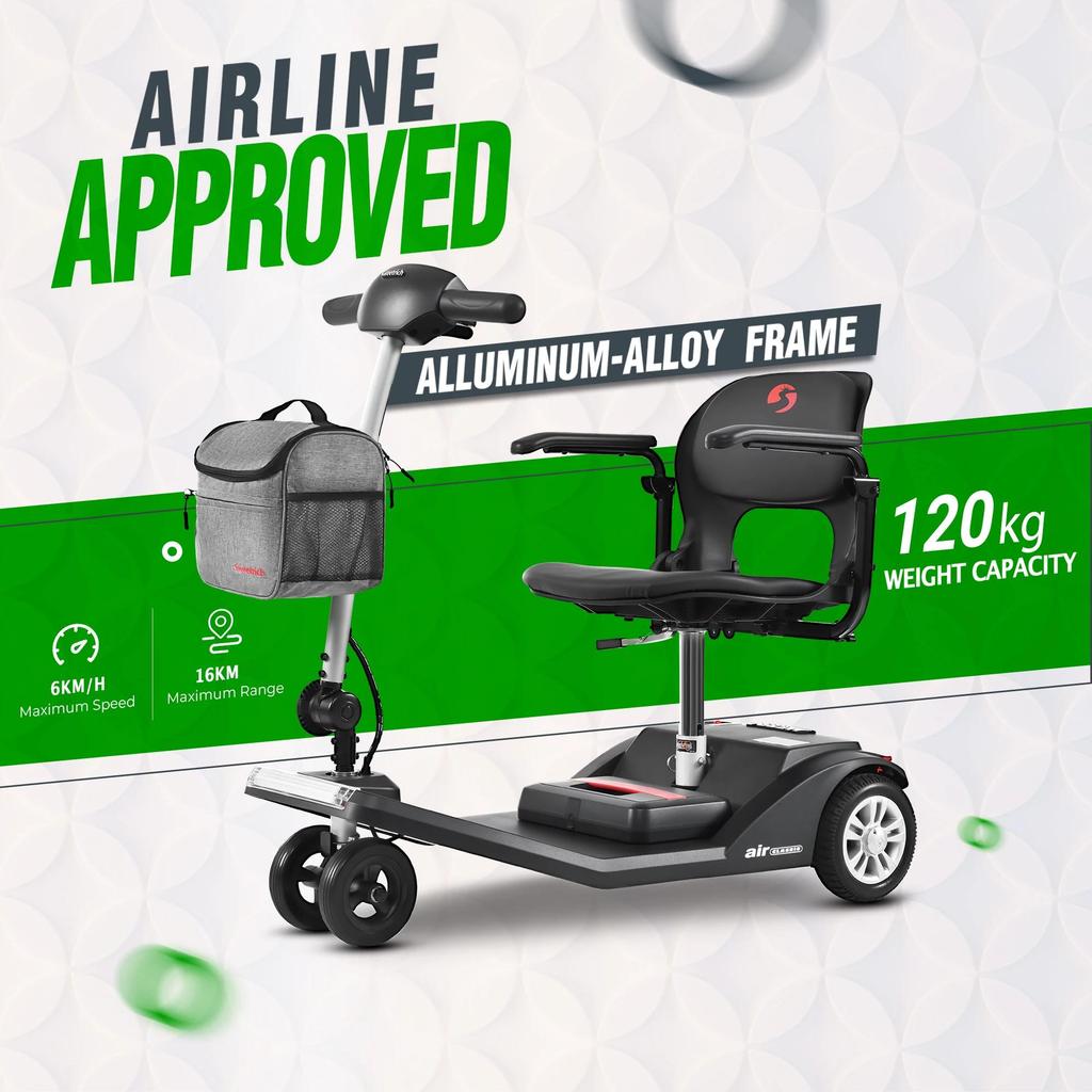 E-Scooter Sweetrich Air Classic Elektroroller Faltbar 250W 24V 12Ah 6" 7,5" Räder Leichter faltbarer E-Scooter mit 360° drehbarem Sitz