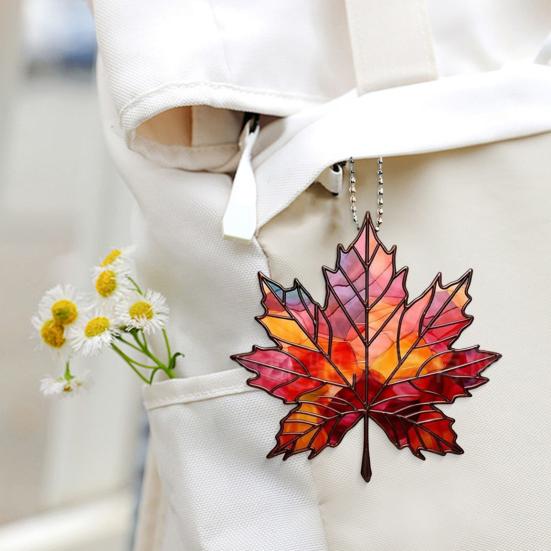Maple Leaf Car Charm Acrylic Autumn Rearview Mirror Hanger Fall-themed Window Sun Catcher for Thanksgiving Decor