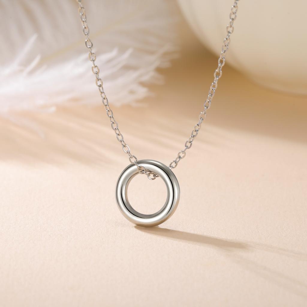 Teamer Minimalist Round Rectangle Pendant Necklace for Women Girls Stainless Steel Trendy Geometric Choker Daily Office Jewelry