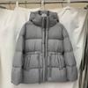 New hooded medium and long down jacket women's thickened drawstring waist temperament loose bread jacket warm winter jacket