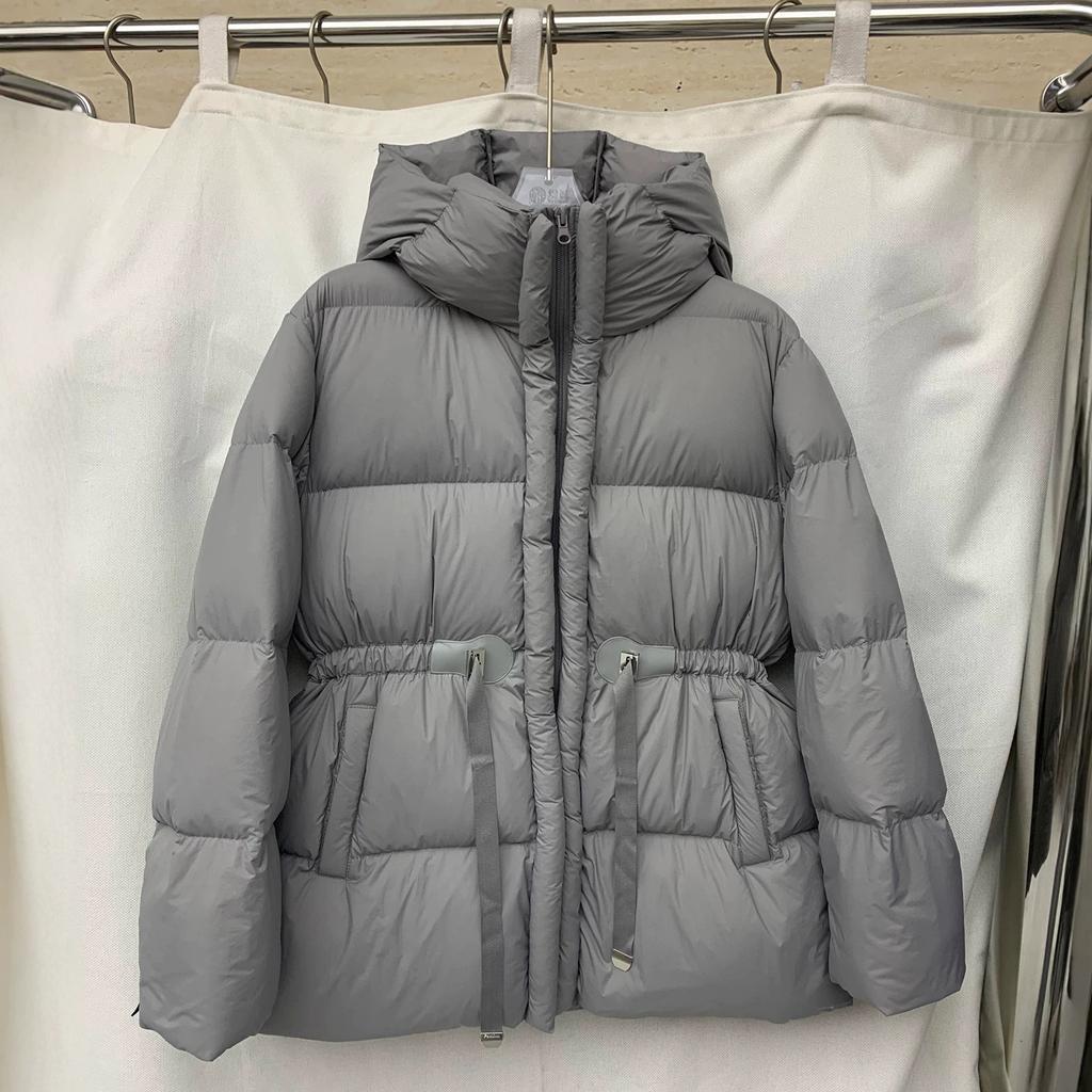 New hooded medium and long down jacket women's thickened drawstring waist temperament loose bread jacket warm winter jacket