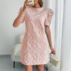 Women Summer Vintage Dresses Textured Jacquard Round Neck Bubble Sleeve New Style